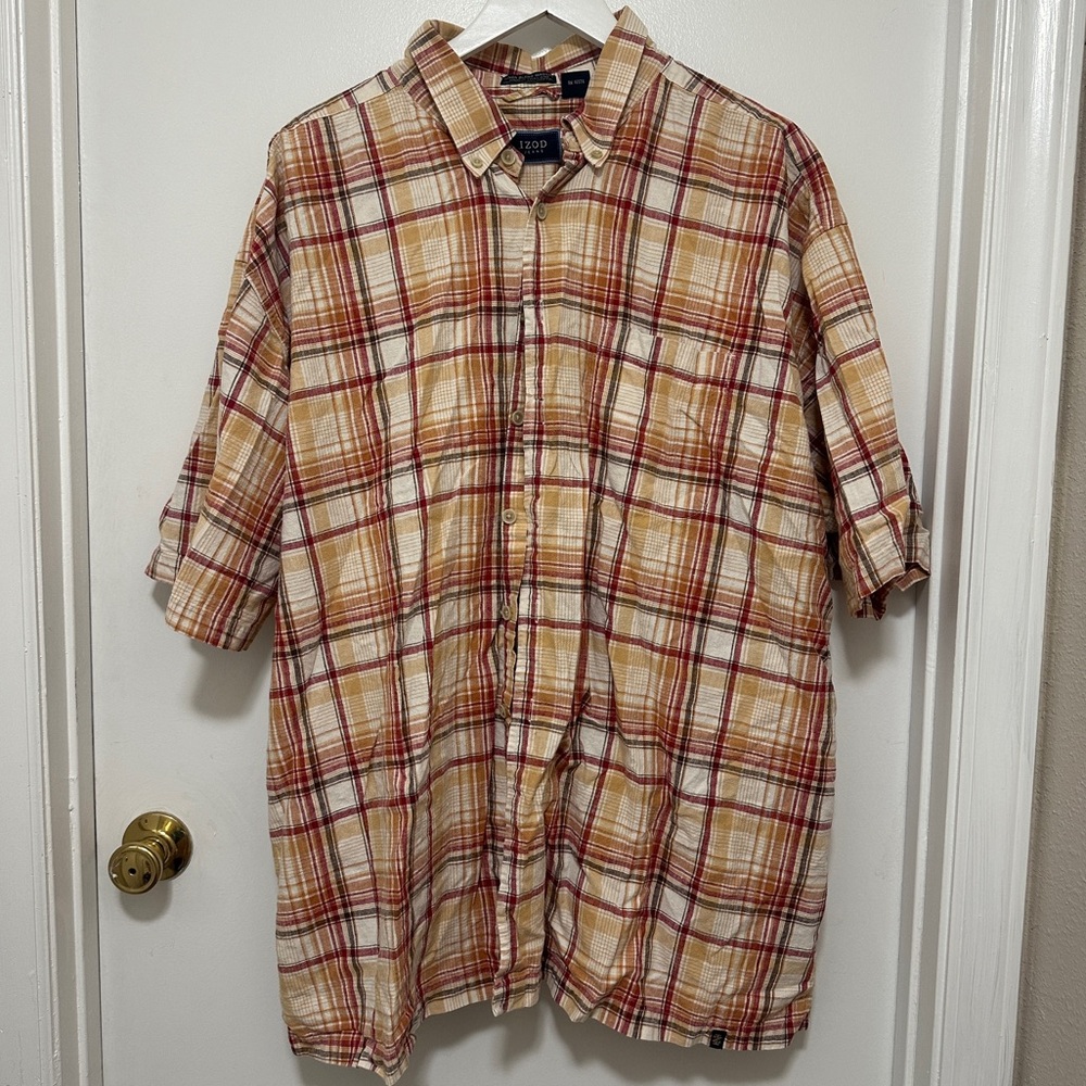 IZOD Jeans Shirt Men's Size 3XLT Multicolor Plaid Casual Linen-Cotton Blended